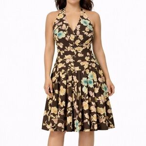 Kay Unger Cocktail Halter Dress in floral multi color pattern Size 14